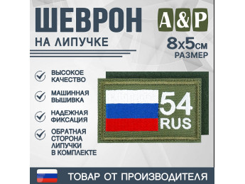 Шеврон на липучке «54 регион». Размер 80х50 мм. Цвет: хаки.