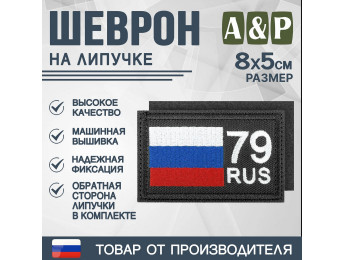 Шеврон на липучке «79 регион». Размер 80х50 мм. Цвет: черный.