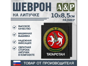 Шеврон на липучке «Герб Республики Татарстан». Размер 100х85 мм. Цвет: черный.
